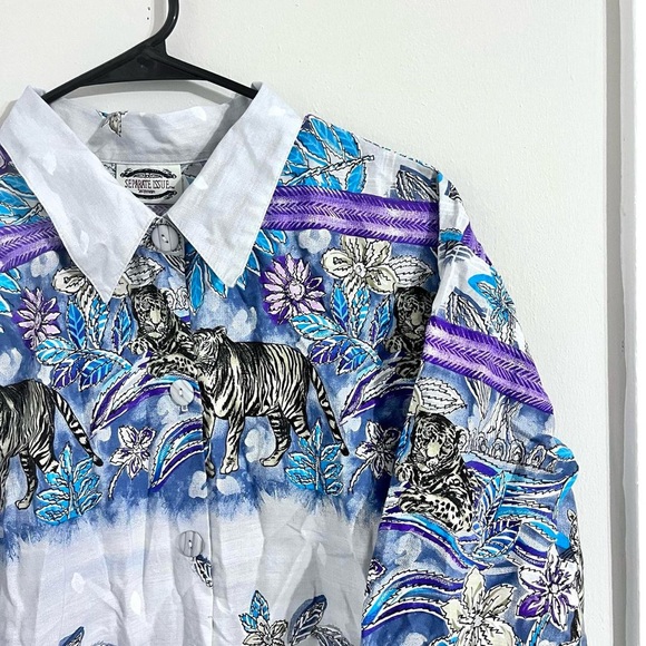 ✨20% Off Sale✨Separate Issue Blue/Purple Funky Tiger W22 Button Down Shirt - Picture 7 of 7
